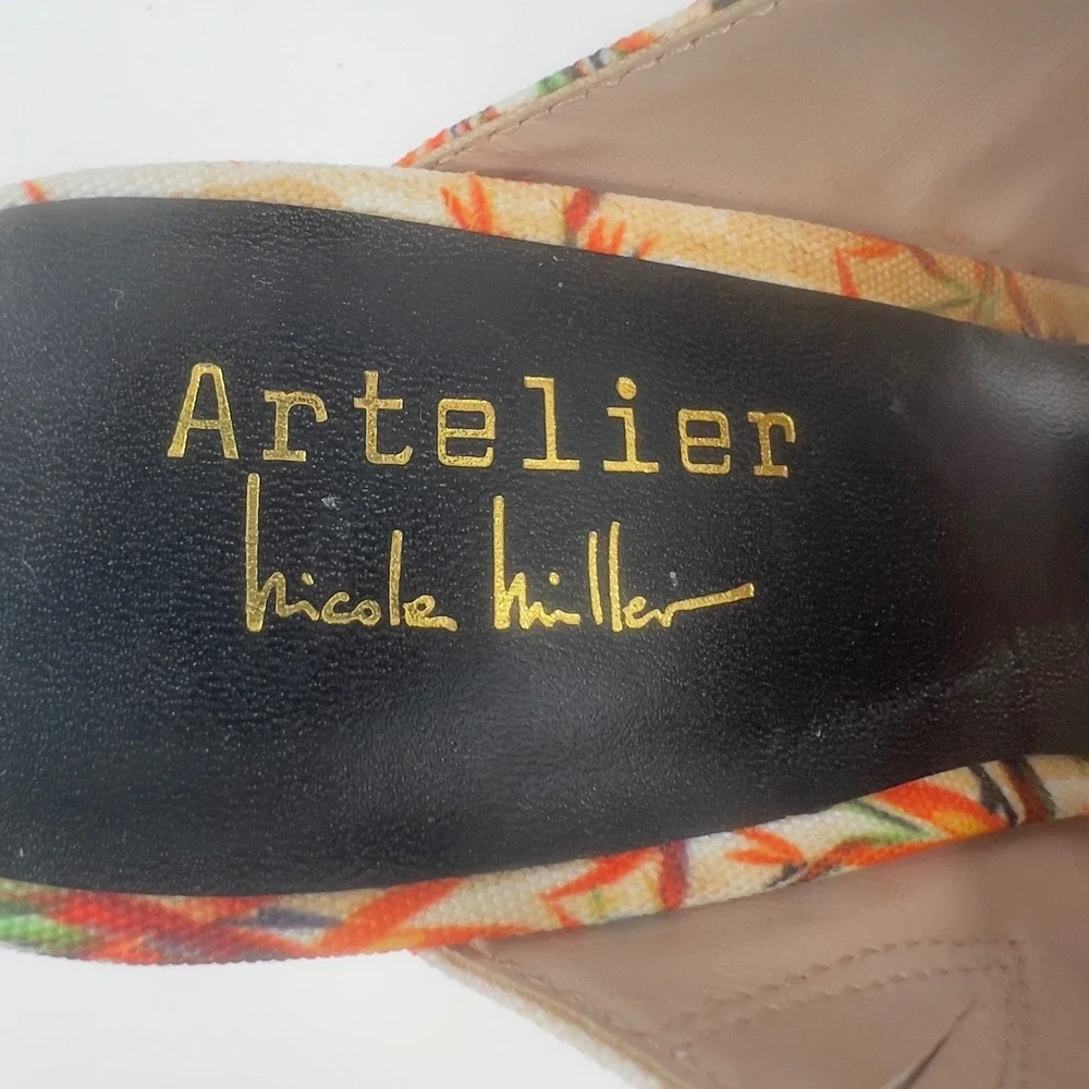 Nicole Miller Artelier Waylon Womens Cork Wedge Mule Floral Bird of Paradise 6.5